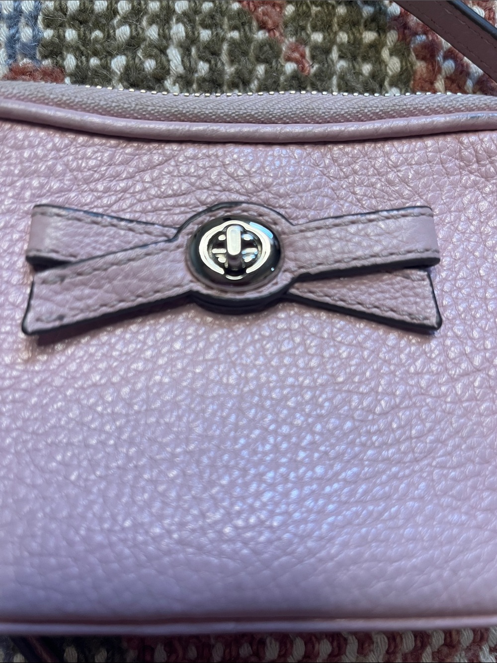 Coach Turnlock Bow Leather Crossbody Pouch Bag Pink Pebble Leather Double Zip - Picture 2 of 13